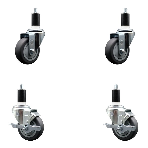 Service Caster 3.5'' SS Thermoplastic Rubber Wheel Swivel 1-3/8'' Expanding Stem Caster Set 2 Brakes, 4PK SCC-SSEX20S3514-TPRB-2-TLB-2-138 - main